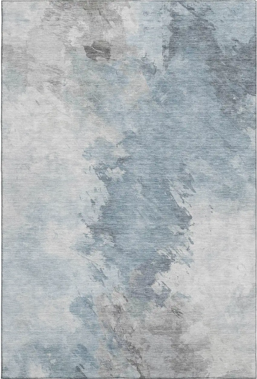 Sky Blue Gray And Silver Abstract Washable Area Rug With UV Protection Photo 1