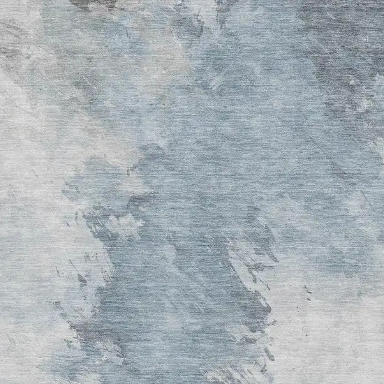Sky Blue Gray And Silver Abstract Washable Area Rug With UV Protection Photo 2