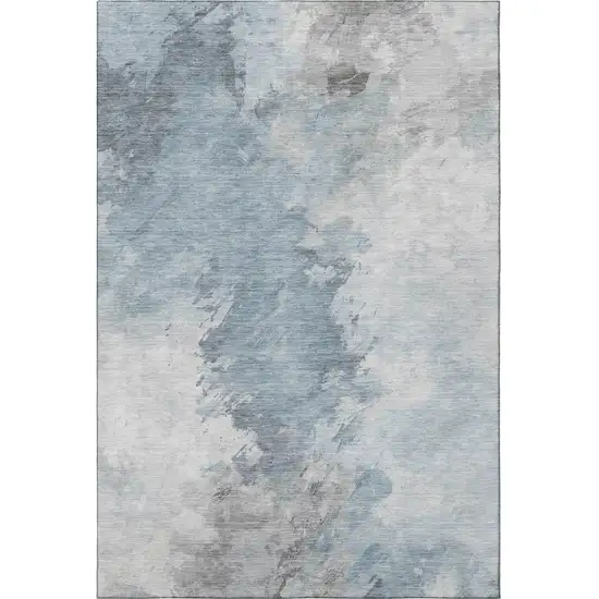 Sky Blue Gray And Silver Abstract Washable Area Rug With UV Protection Photo 3