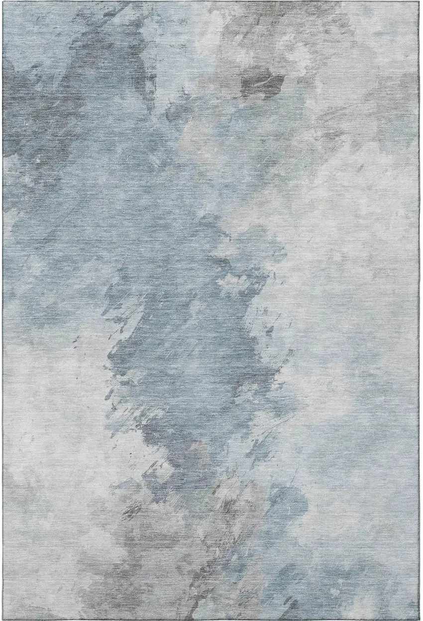 Sky Blue Gray And Silver Abstract Washable Area Rug With UV Protection Photo 3