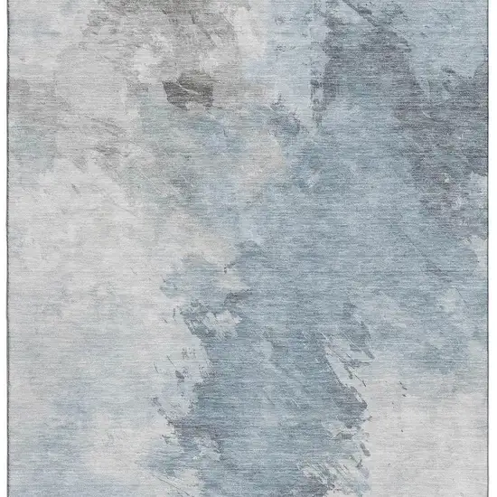 Sky Blue Gray And Silver Abstract Washable Area Rug With UV Protection Photo 2