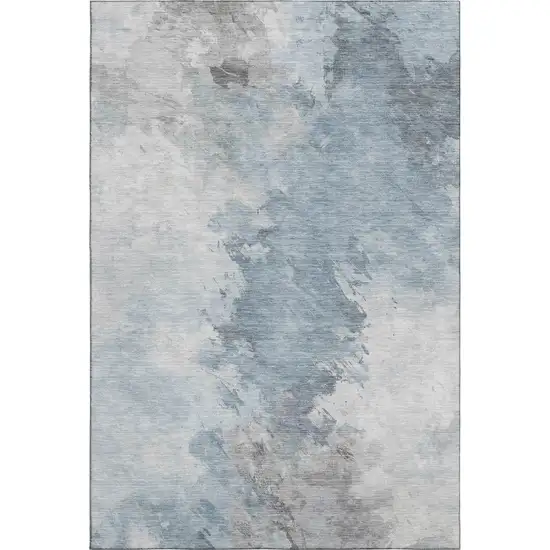 Sky Blue Gray And Silver Abstract Washable Area Rug With UV Protection Photo 1