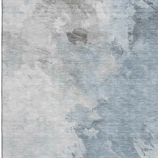 Sky Blue Gray And Silver Abstract Washable Area Rug With UV Protection Photo 2