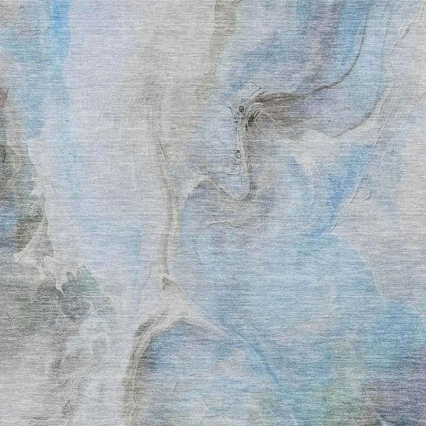 Sky Blue Gray And Silver Abstract Washable Area Rug With UV Protection Photo 2