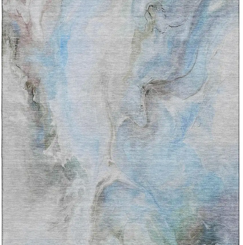 Sky Blue Gray And Silver Abstract Washable Area Rug With UV Protection Photo 3