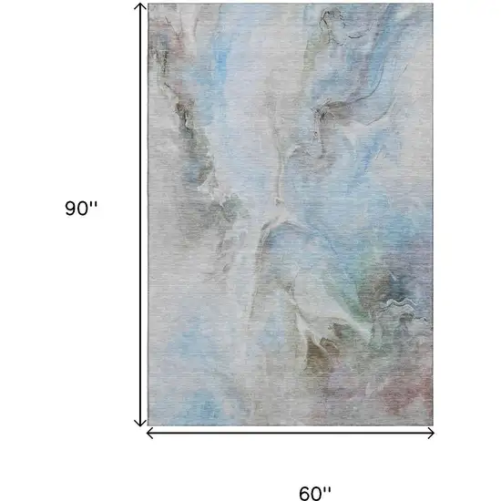 Sky Blue Gray And Silver Abstract Washable Area Rug With UV Protection Photo 9