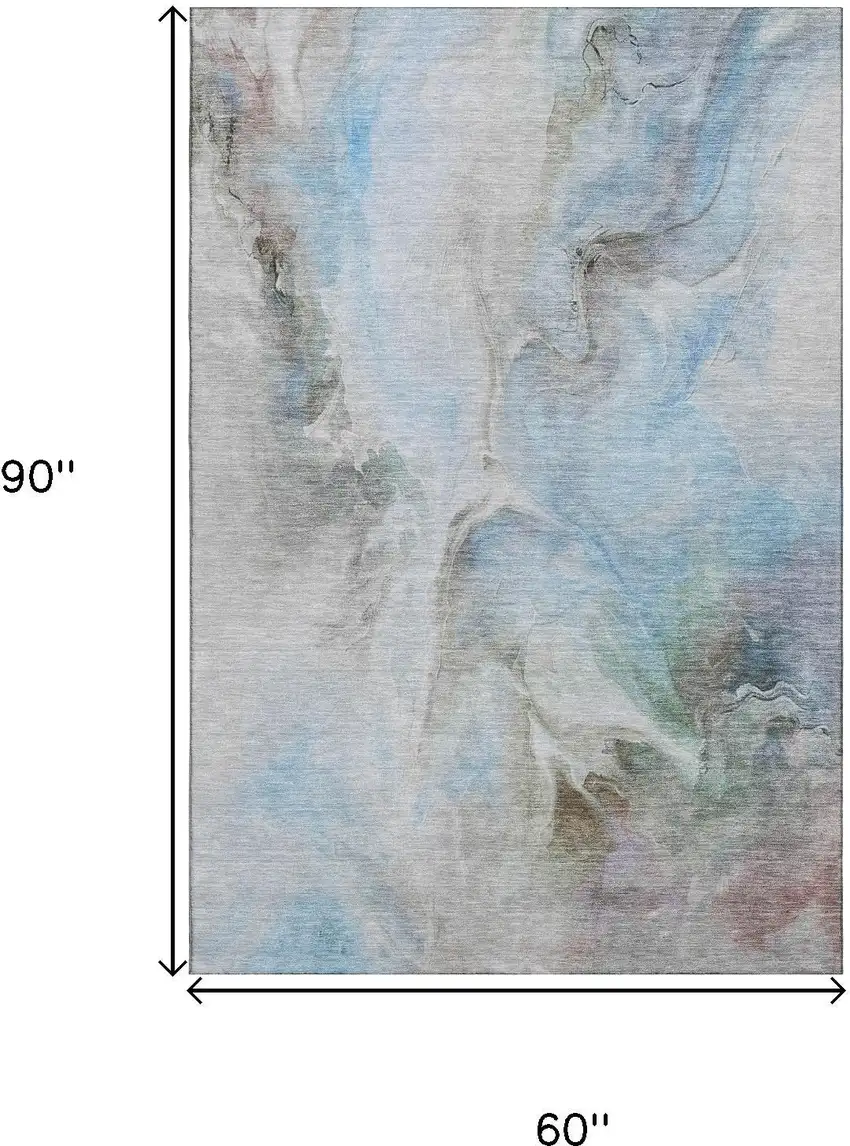 Sky Blue Gray And Silver Abstract Washable Area Rug With UV Protection Photo 9