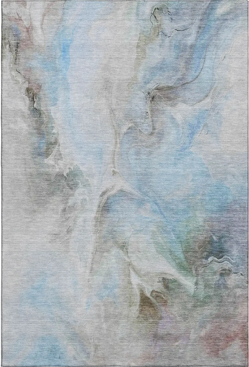 Sky Blue Gray And Silver Abstract Washable Area Rug With UV Protection Photo 1