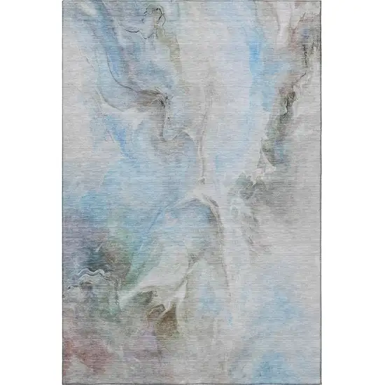 Sky Blue Gray And Silver Abstract Washable Area Rug With UV Protection Photo 3