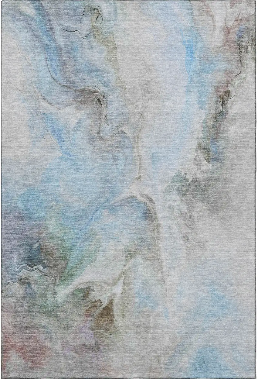 Sky Blue Gray And Silver Abstract Washable Area Rug With UV Protection Photo 3