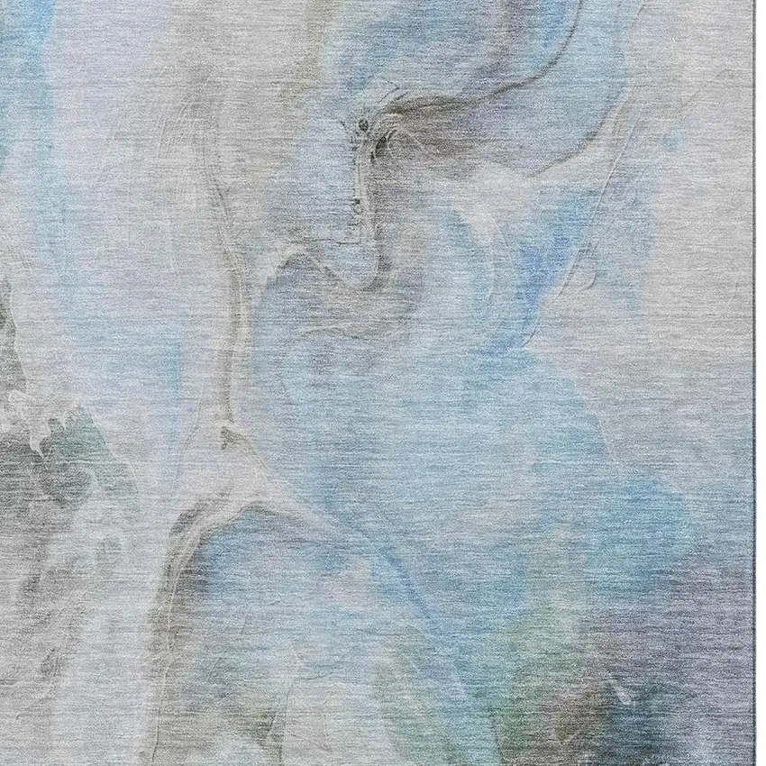 Sky Blue Gray And Silver Abstract Washable Area Rug With UV Protection Photo 2