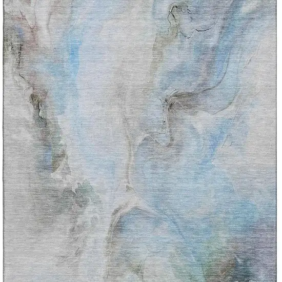 Sky Blue Gray And Silver Abstract Washable Area Rug With UV Protection Photo 2