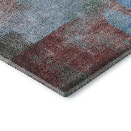 Sky Blue Gray And Silver Abstract Washable Area Rug With UV Protection Photo 5