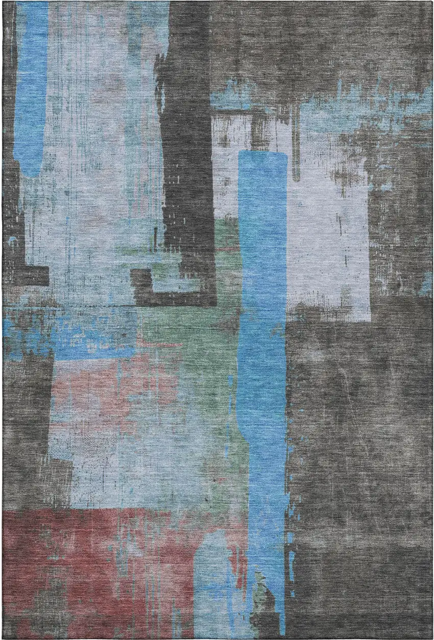 Sky Blue Gray And Silver Abstract Washable Area Rug With UV Protection Photo 3