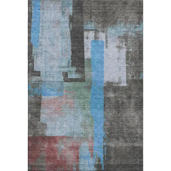 Sky Blue Gray And Silver Abstract Washable Area Rug With UV Protection Photo 3