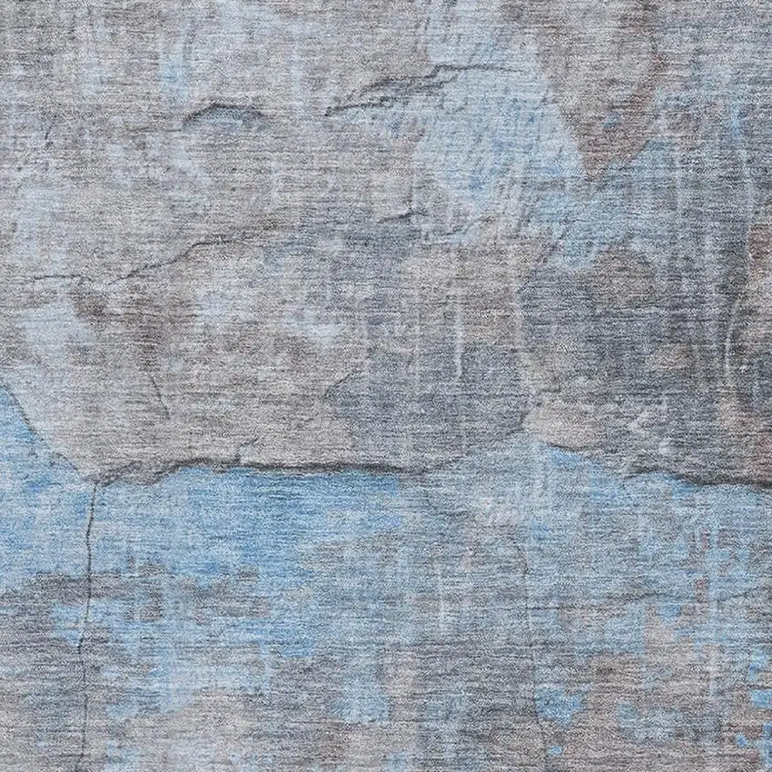 Sky Blue Gray And Silver Abstract Washable Area Rug With UV Protection Photo 2