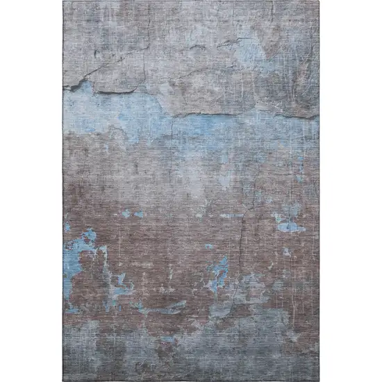 Sky Blue Gray And Silver Abstract Washable Area Rug With UV Protection Photo 1