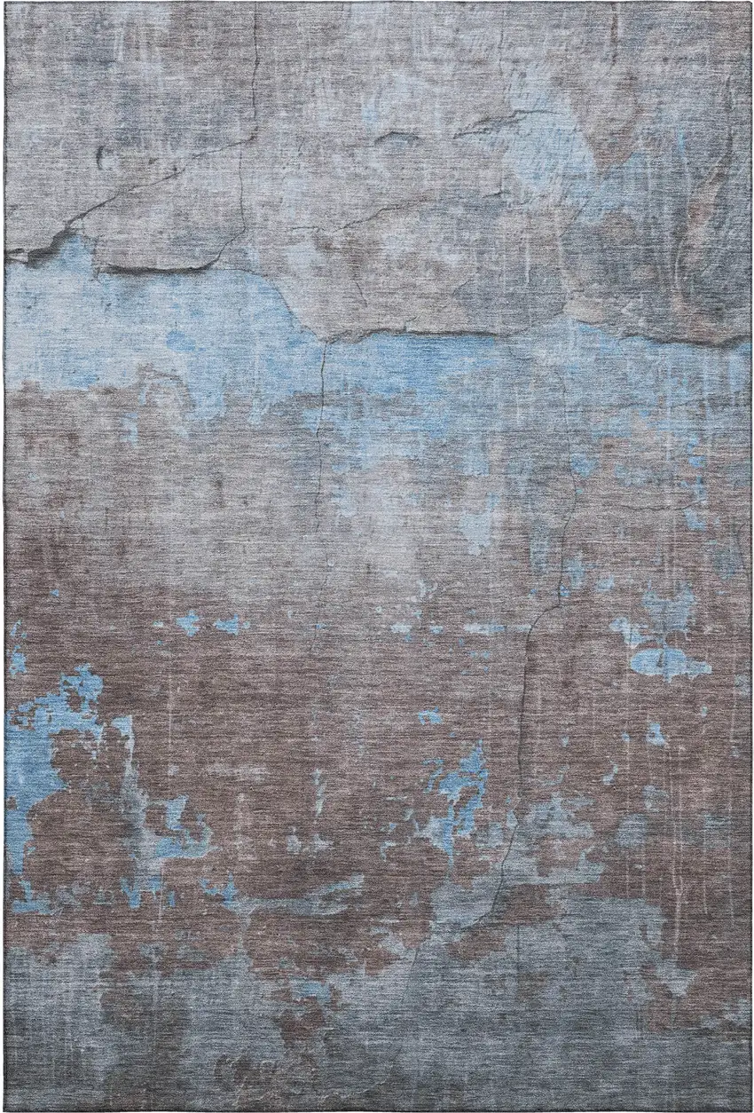 Sky Blue Gray And Silver Abstract Washable Area Rug With UV Protection Photo 1