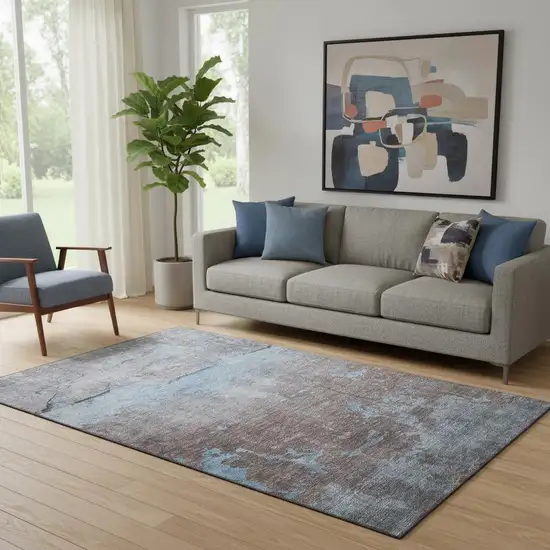 Sky Blue Gray And Silver Abstract Washable Area Rug With UV Protection Photo 2