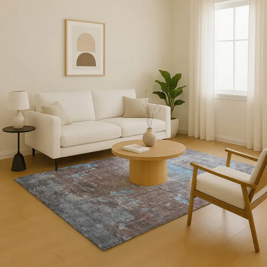 Sky Blue Gray And Silver Abstract Washable Area Rug With UV Protection Photo 4