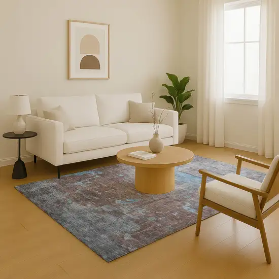 Sky Blue Gray And Silver Abstract Washable Area Rug With UV Protection Photo 5