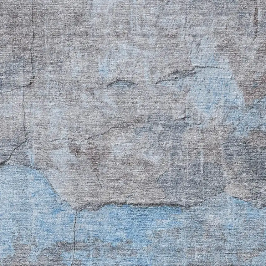 Sky Blue Gray And Silver Abstract Washable Area Rug With UV Protection Photo 2