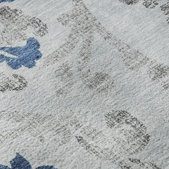 Sky Blue Gray And Silver Floral Washable Area Rug With UV Protection Photo 9