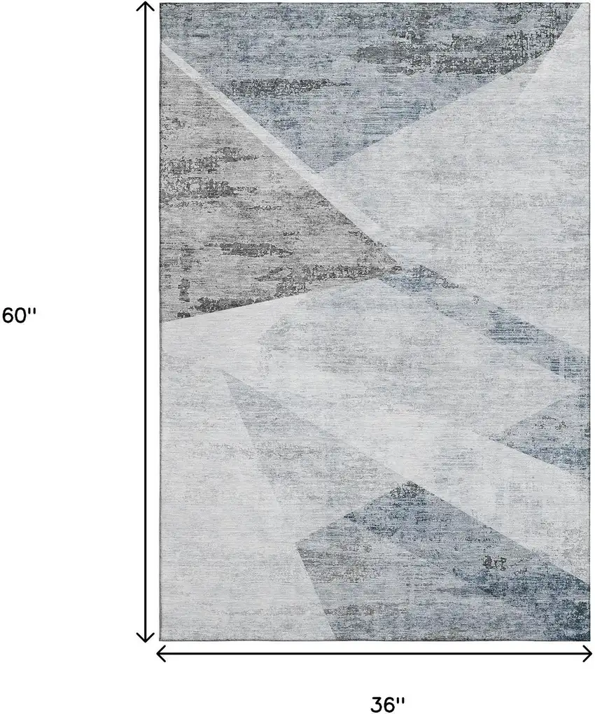 Sky Blue Gray And Silver Geometric Washable Area Rug With UV Protection Photo 3