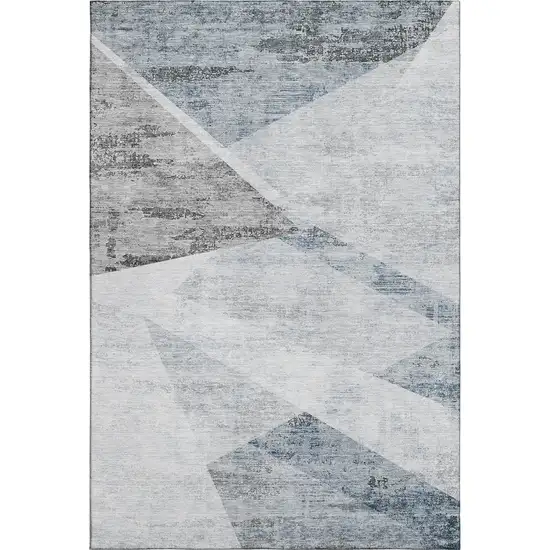 Sky Blue Gray And Silver Geometric Washable Area Rug With UV Protection Photo 1