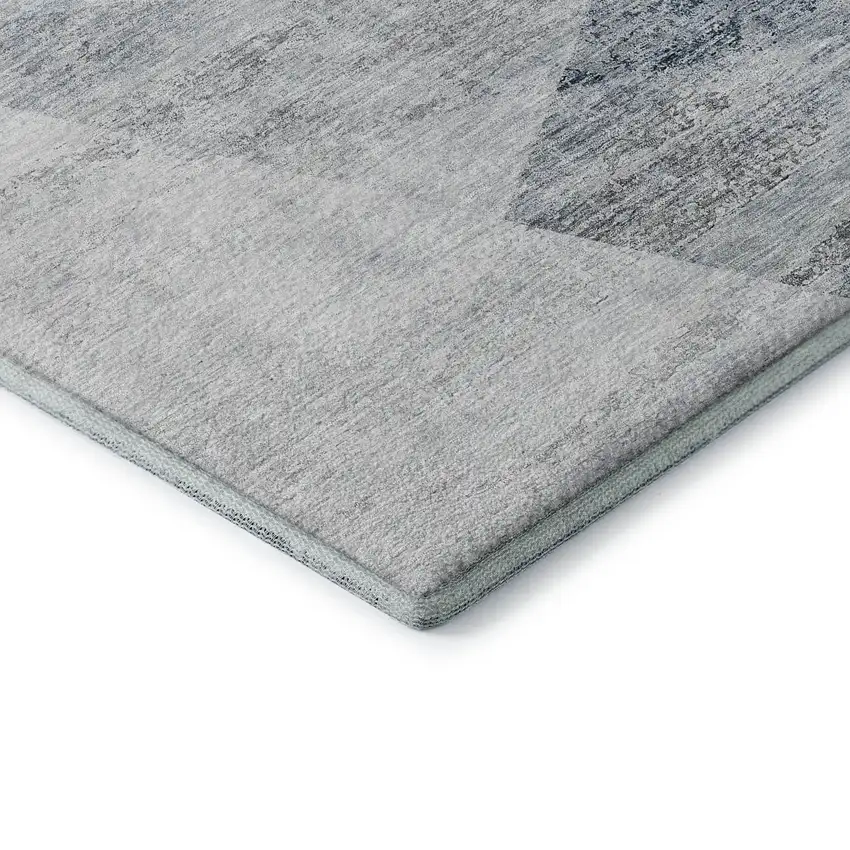 Sky Blue Gray And Silver Geometric Washable Area Rug With UV Protection Photo 7