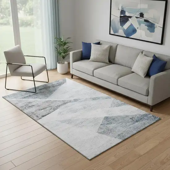 Sky Blue Gray And Silver Geometric Washable Area Rug With UV Protection Photo 1