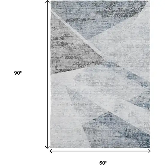 Sky Blue Gray And Silver Geometric Washable Area Rug With UV Protection Photo 3