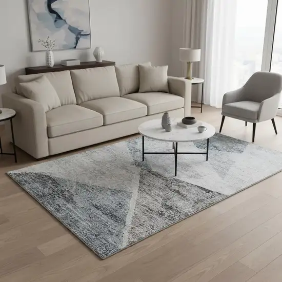 Sky Blue Gray And Silver Geometric Washable Area Rug With UV Protection Photo 2