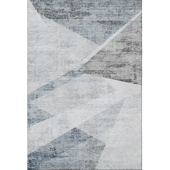 Sky Blue Gray And Silver Geometric Washable Area Rug With UV Protection Photo 3