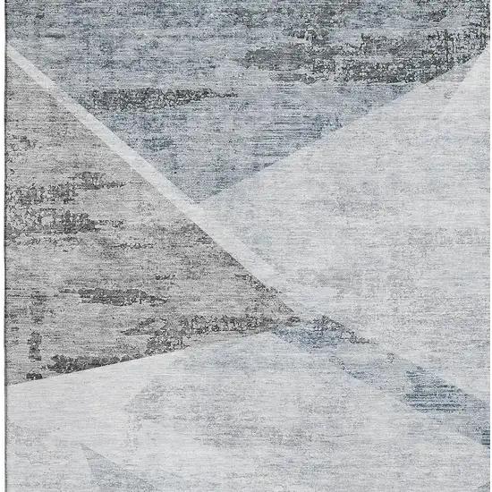 Sky Blue Gray And Silver Geometric Washable Area Rug With UV Protection Photo 4