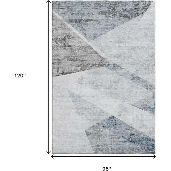 Sky Blue Gray And Silver Geometric Washable Area Rug With UV Protection Photo 3