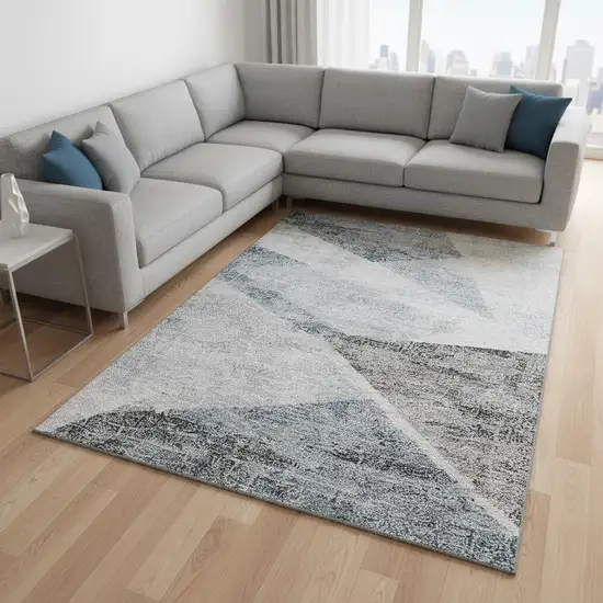 Sky Blue Gray And Silver Geometric Washable Area Rug With UV Protection Photo 2