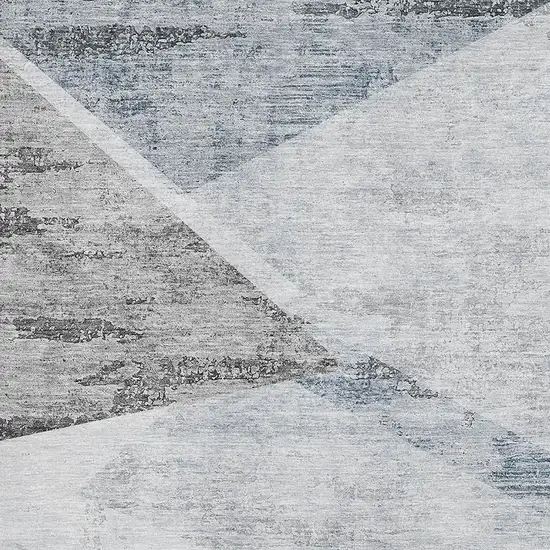 Sky Blue Gray And Silver Geometric Washable Area Rug With UV Protection Photo 3