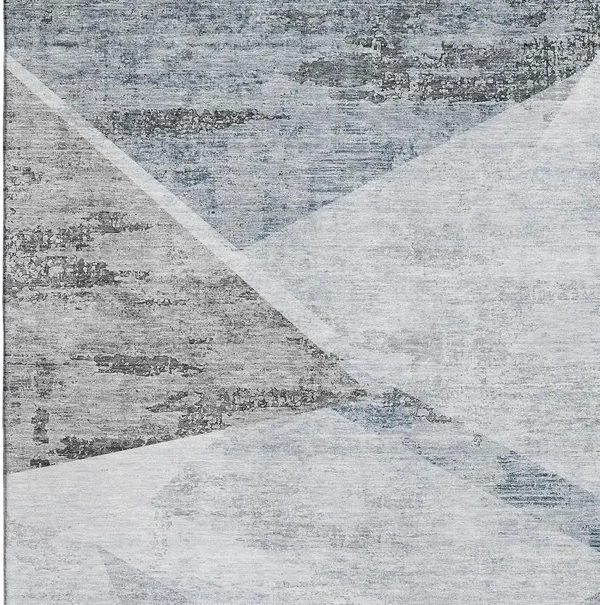 Sky Blue Gray And Silver Geometric Washable Area Rug With UV Protection Photo 4