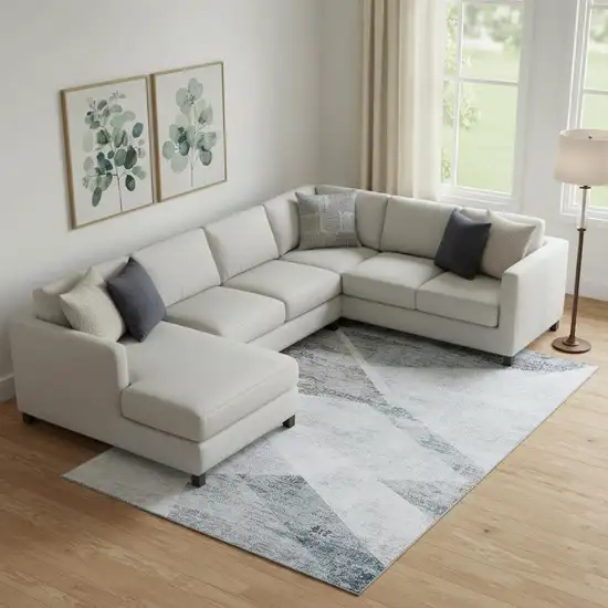 Sky Blue Gray And Silver Geometric Washable Area Rug With UV Protection Photo 1