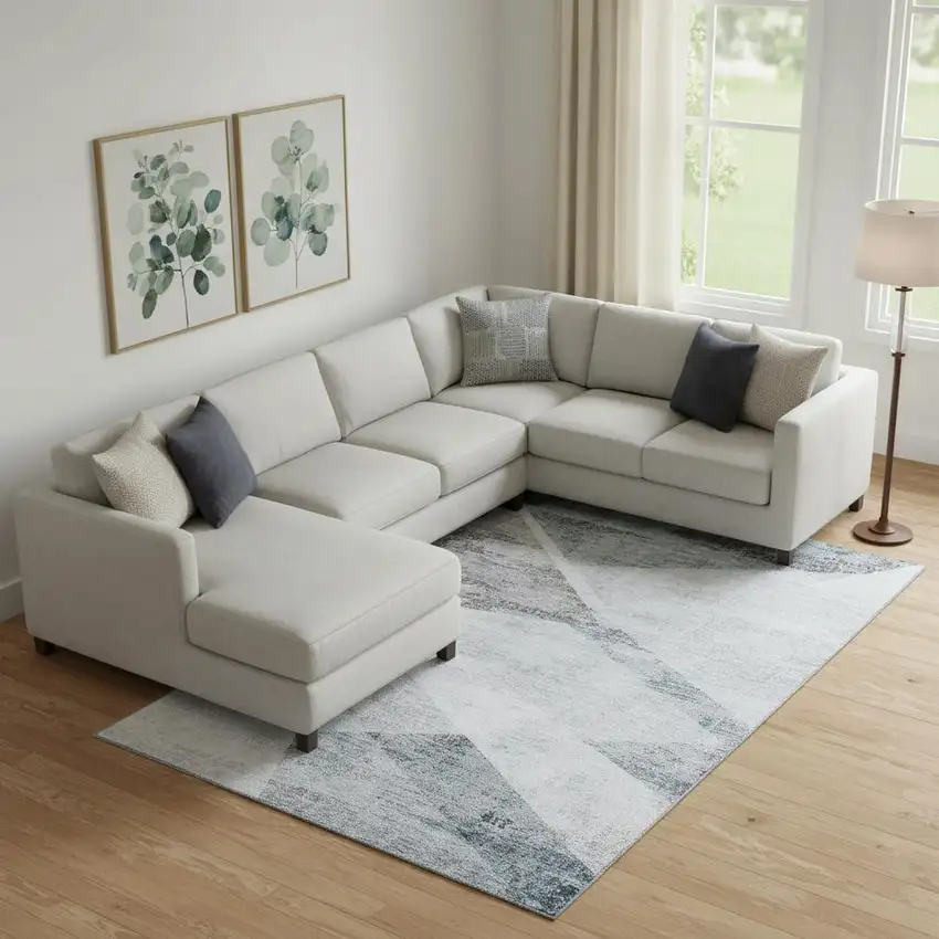 Sky Blue Gray And Silver Geometric Washable Area Rug With UV Protection Photo 1