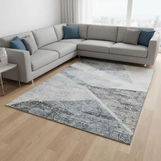 Sky Blue Gray And Silver Geometric Washable Area Rug With UV Protection Photo 2