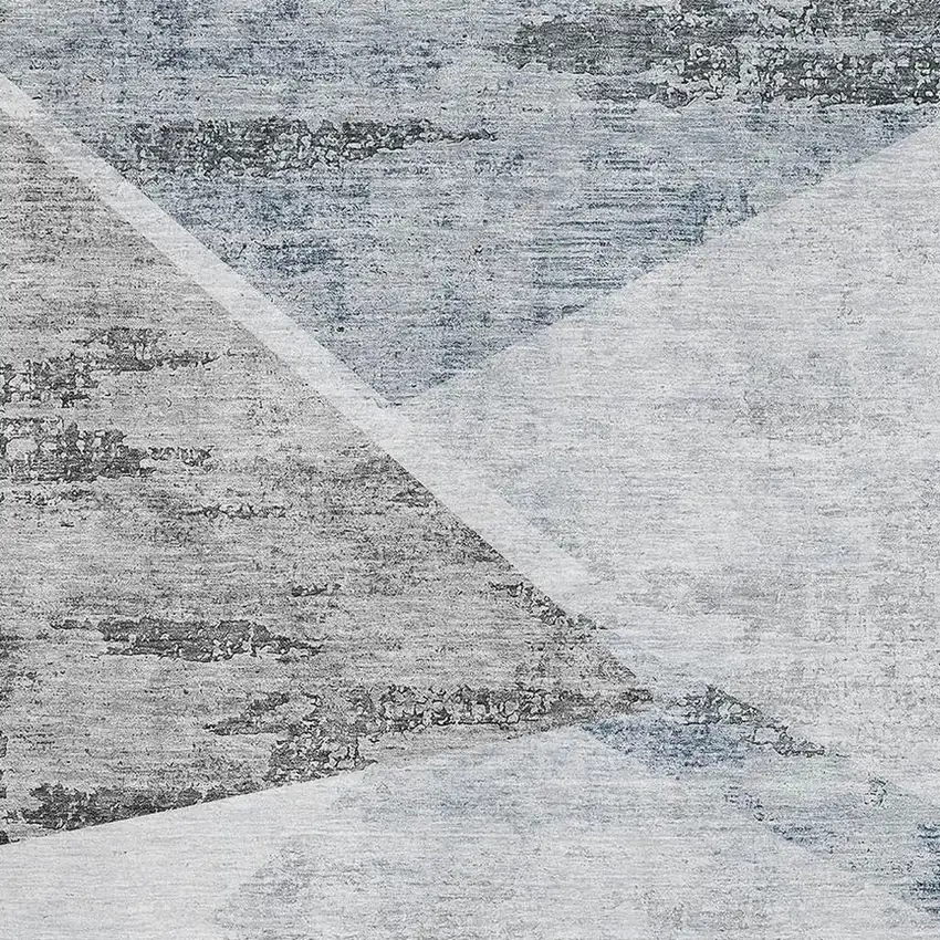 Sky Blue Gray And Silver Geometric Washable Area Rug With UV Protection Photo 3