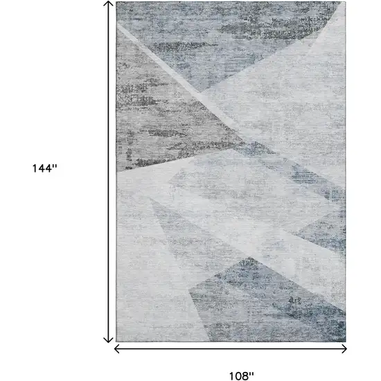 Sky Blue Gray And Silver Geometric Washable Area Rug With UV Protection Photo 3