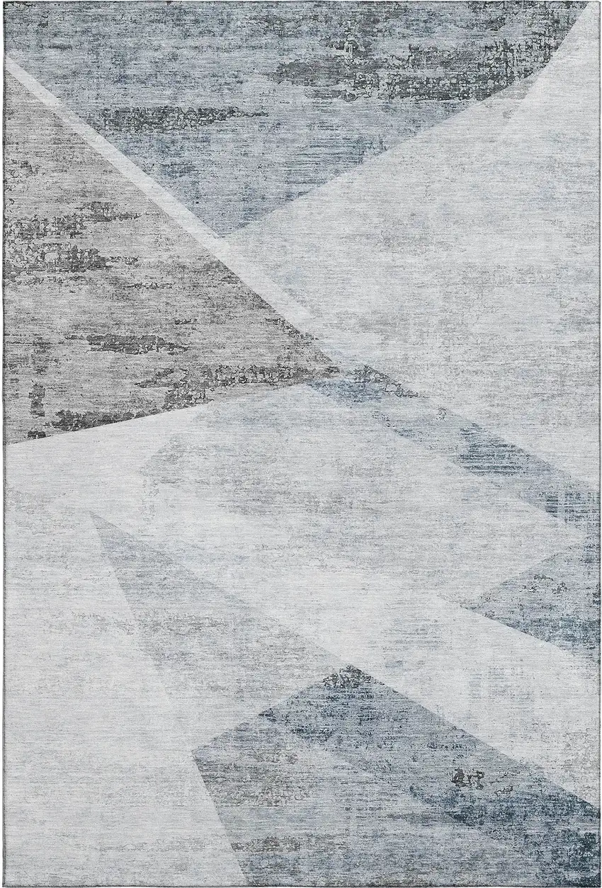 Sky Blue Gray And Silver Geometric Washable Area Rug With UV Protection Photo 1