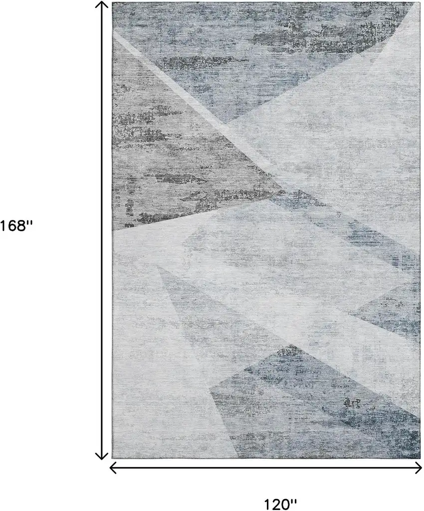Sky Blue Gray And Silver Geometric Washable Area Rug With UV Protection Photo 3