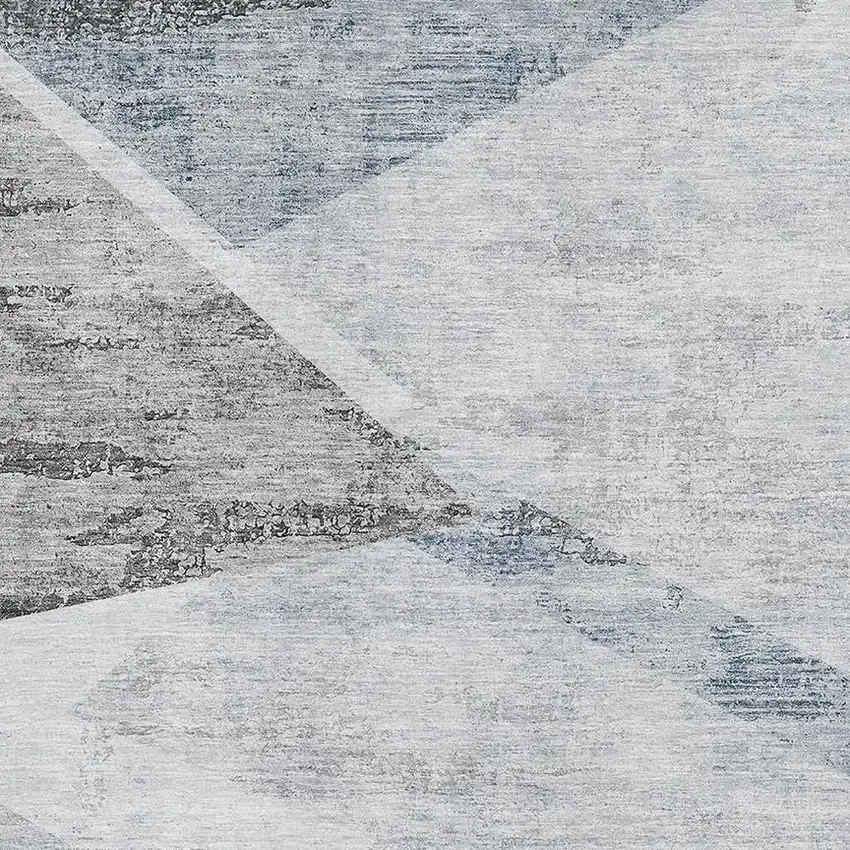 Sky Blue Gray And Silver Geometric Washable Area Rug With UV Protection Photo 3