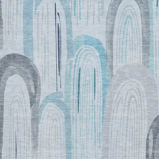 Sky Blue Gray And Silver Geometric Washable Area Rug With UV Protection Photo 2