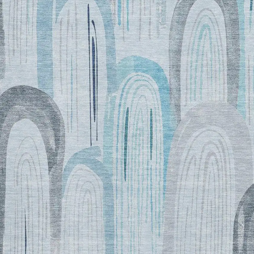 Sky Blue Gray And Silver Geometric Washable Area Rug With UV Protection Photo 2