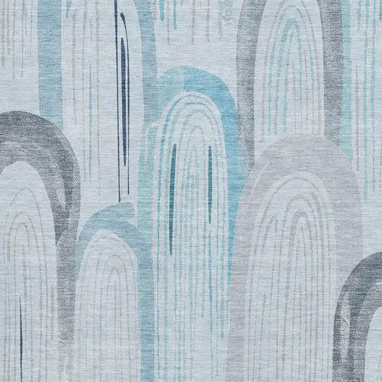 Sky Blue Gray And Silver Geometric Washable Area Rug With UV Protection Photo 2